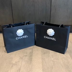 Set of 2 Chanel Shopping Bags Black with camellia authentic